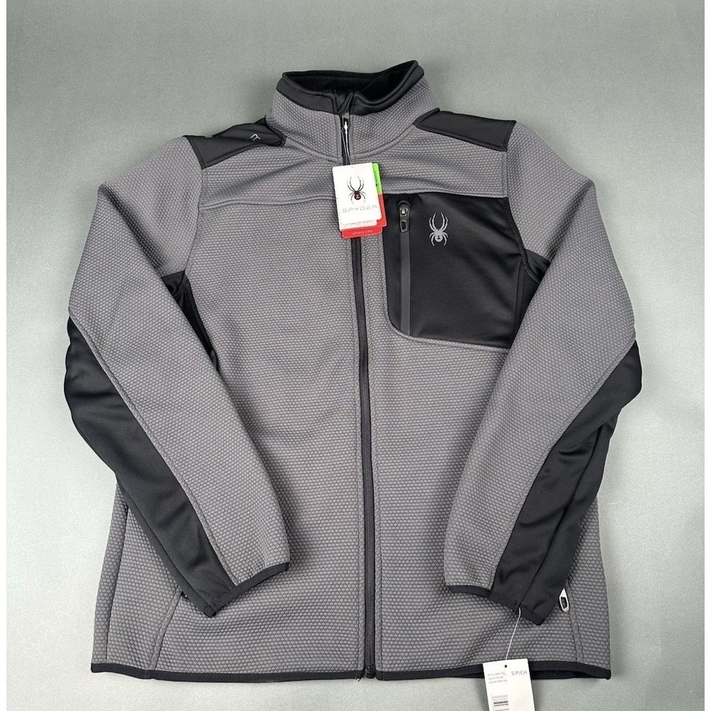 Spyder Men's Gray Full Zip Fleece Jacket Size Small Dry Web Thermo Web Polar NWT